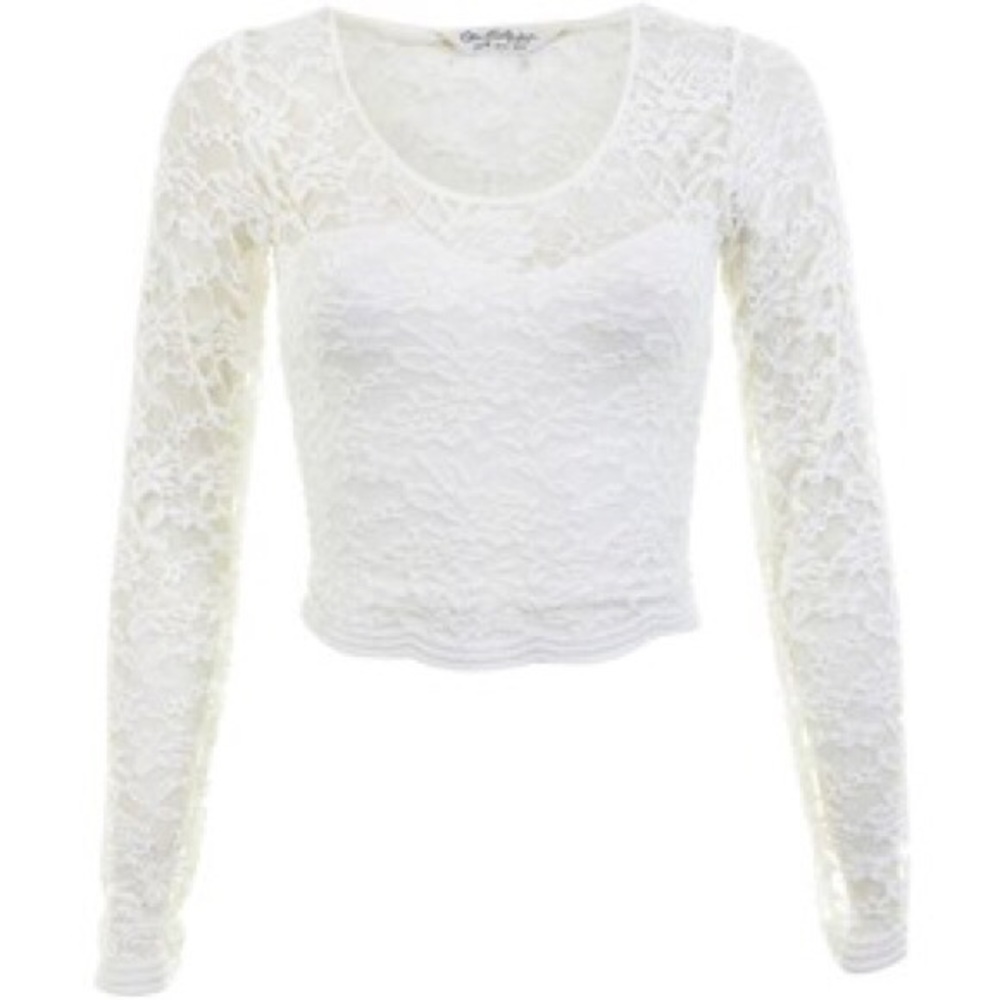 Abercrombie Fitch white lace long sleeve crop top